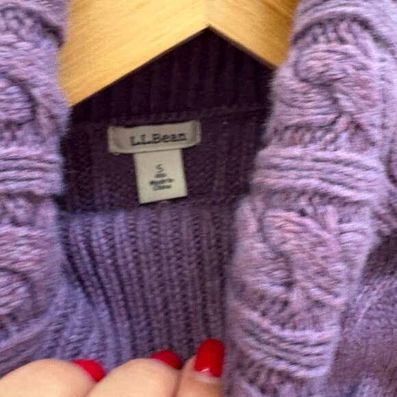LL Bean | Plum Cable-Knit Wool & Cotton Turtleneck Sweater - Picture 2 of 2